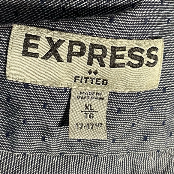 Express Men's Long Sleeve Fitted Shirt Blue Grey Small Print Size XL - Picture 9 of 10